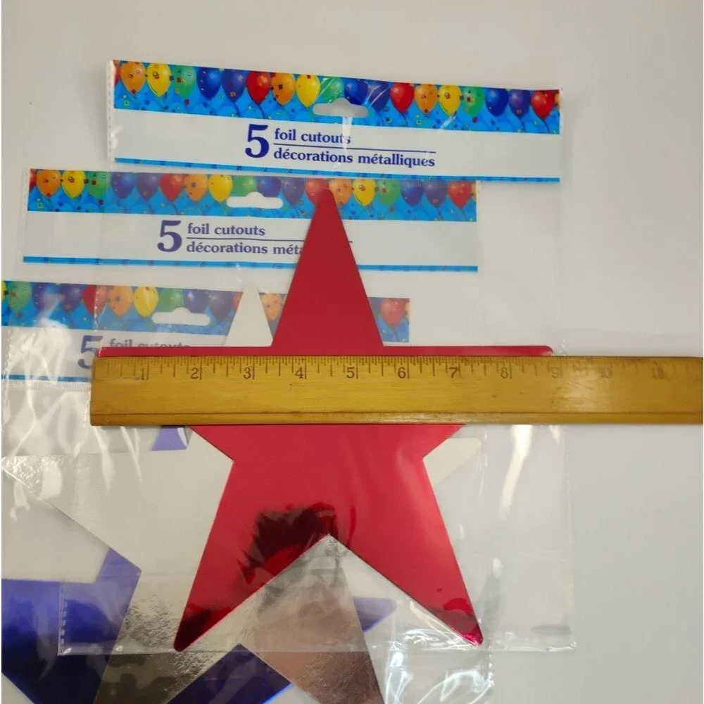 USA Star Foil Cutouts Red Blue Silver Lot total of 15 Stars Patriotic NWT